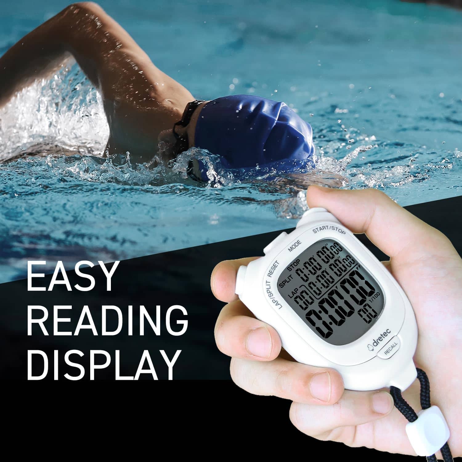Cronómetro dretec con pantalla grande, fácil de leer, - Imagen 4