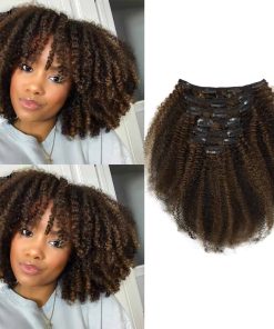 Extensiones de Cabello Rizado Clip en Cabello Humano Negro