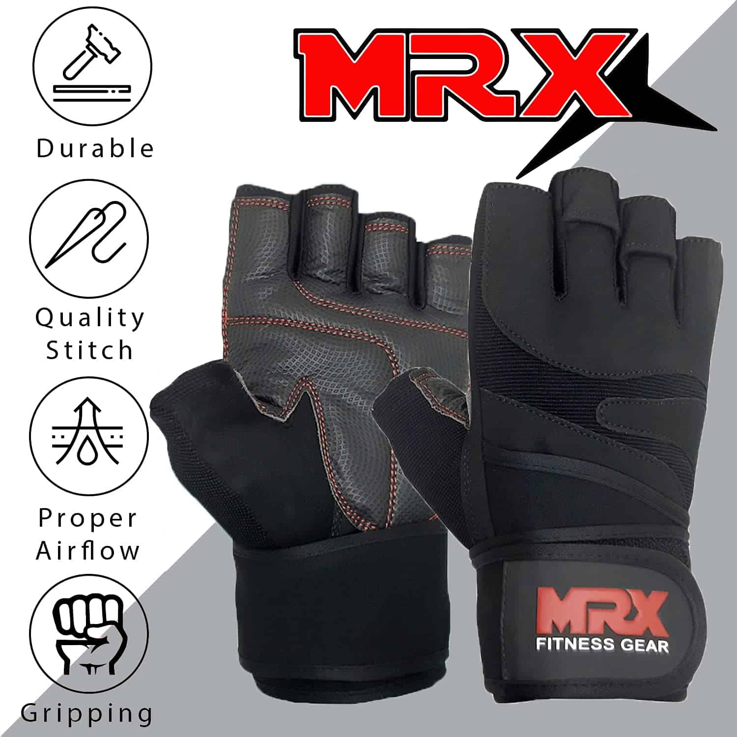 Guantes de levantamiento de pesas MRX para -Negro completo - Imagen 4