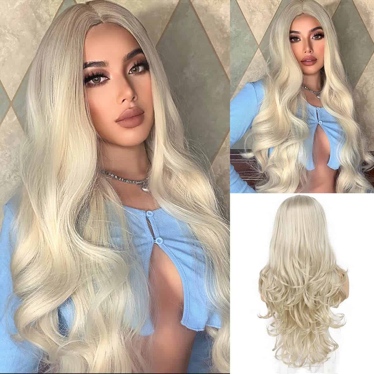 Pelucas Rubias Largas de Onda Natural para Mujeres BABEHERS