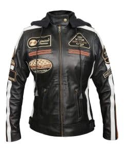 Chaqueta retro estilo motociclista con capucha para mujeres