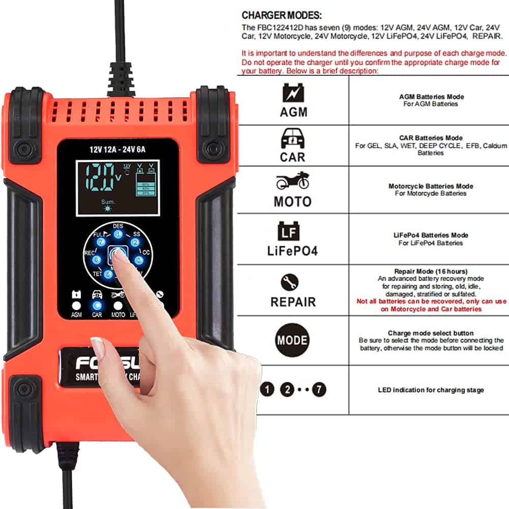 Cargador Inteligente FOXSUR 12V 24V 12A para Baterías de - Imagen 4