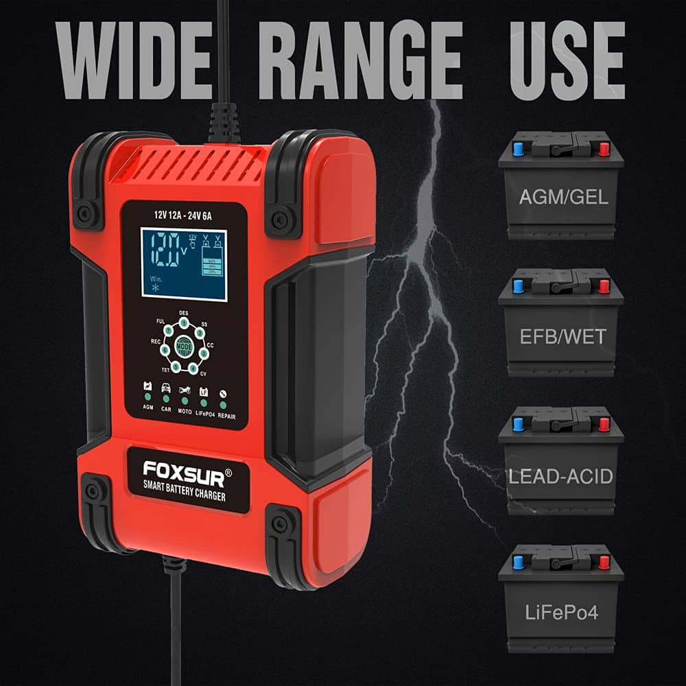 Cargador Inteligente FOXSUR 12V 24V 12A para Baterías de - Imagen 6