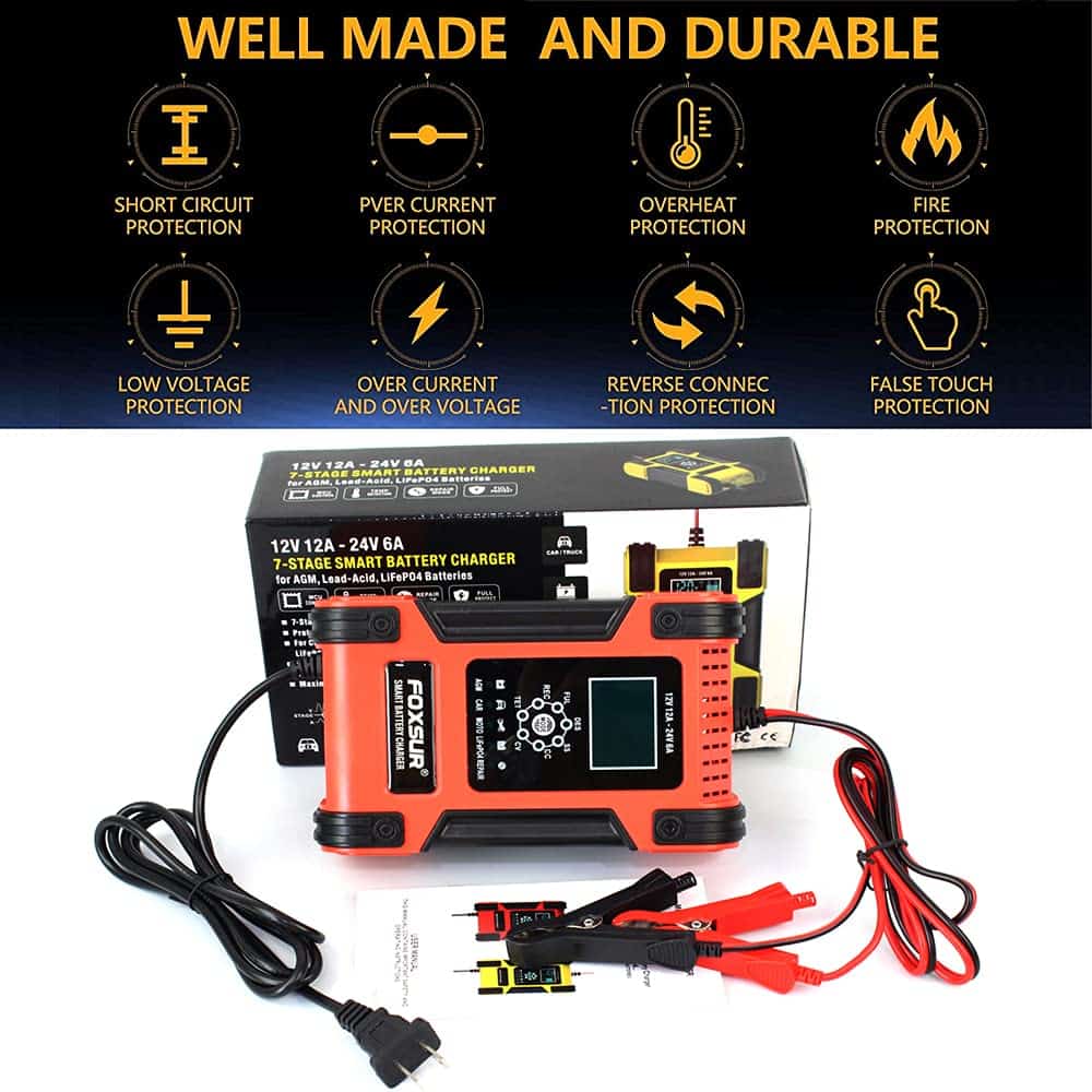 Cargador Inteligente FOXSUR 12V 24V 12A para Baterías de - Imagen 7