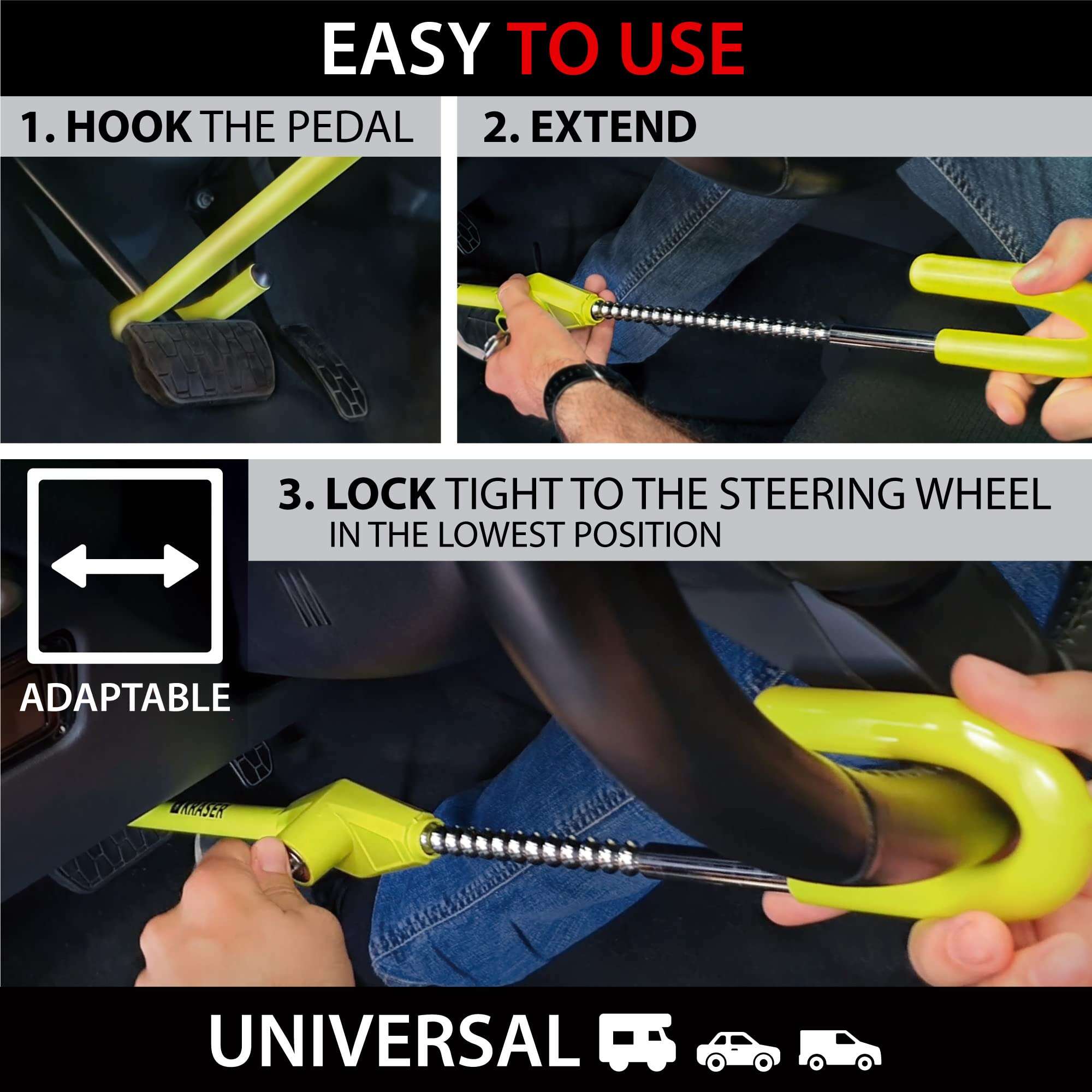 Bloqueo de Pedal de Freno del Volante KRASER KR835, - Imagen 6