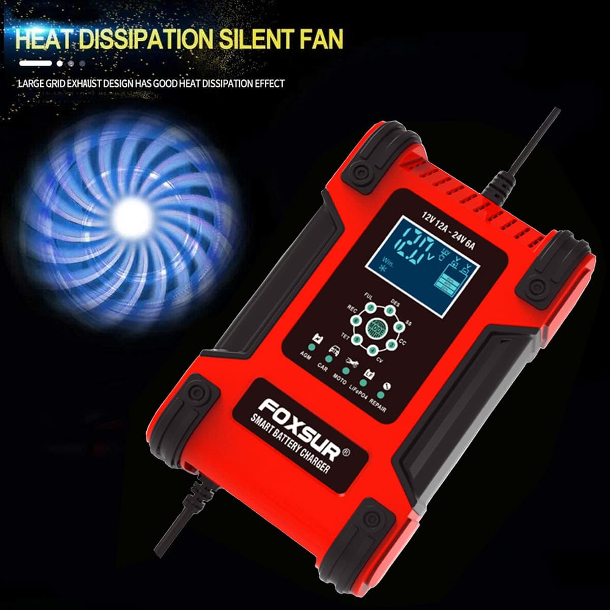 Cargador/Mantenedor de Batería de Coche FOXSUR 12V/24V - Imagen 6