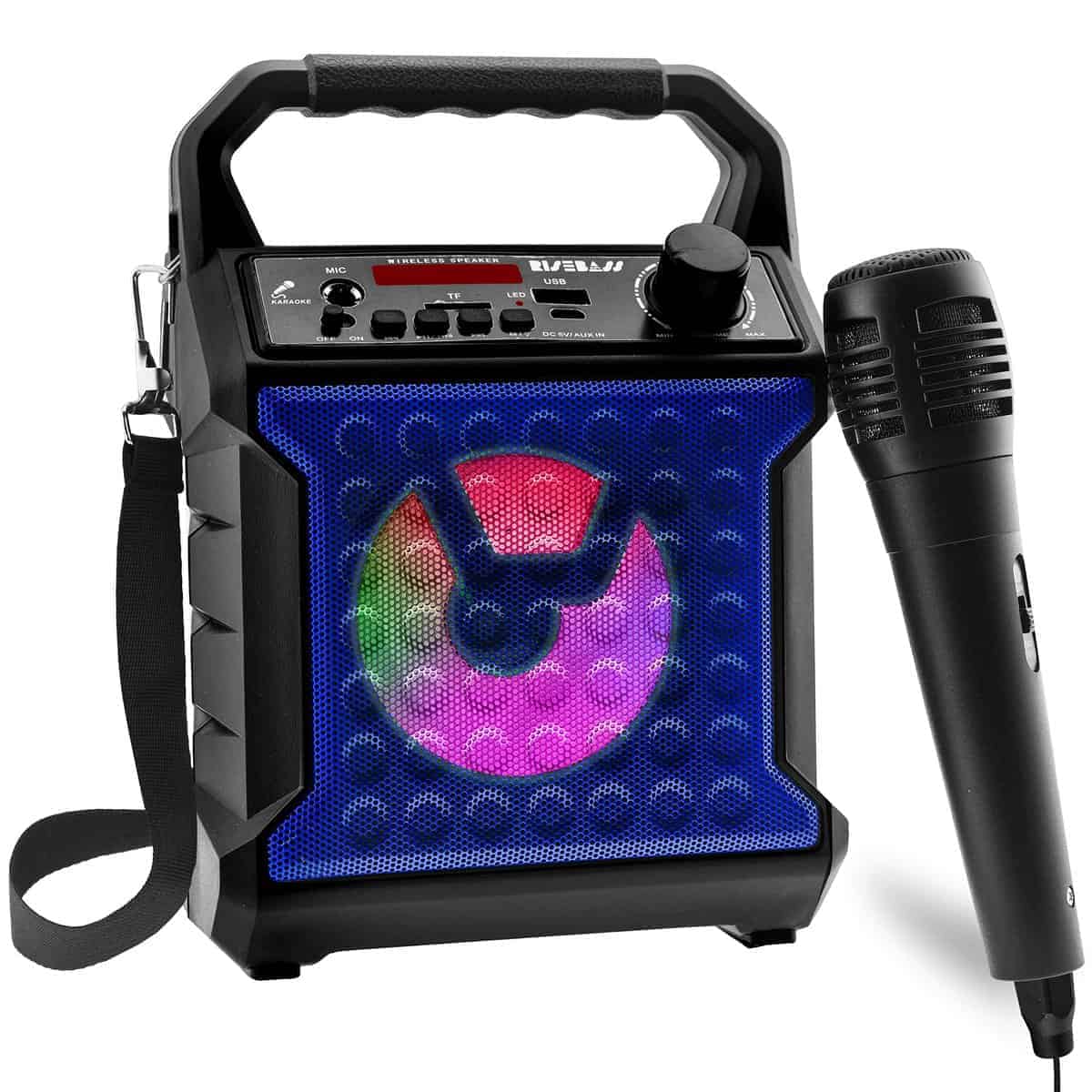 Máquina de Karaoke Portátil Risebass con Micrófono y Luces