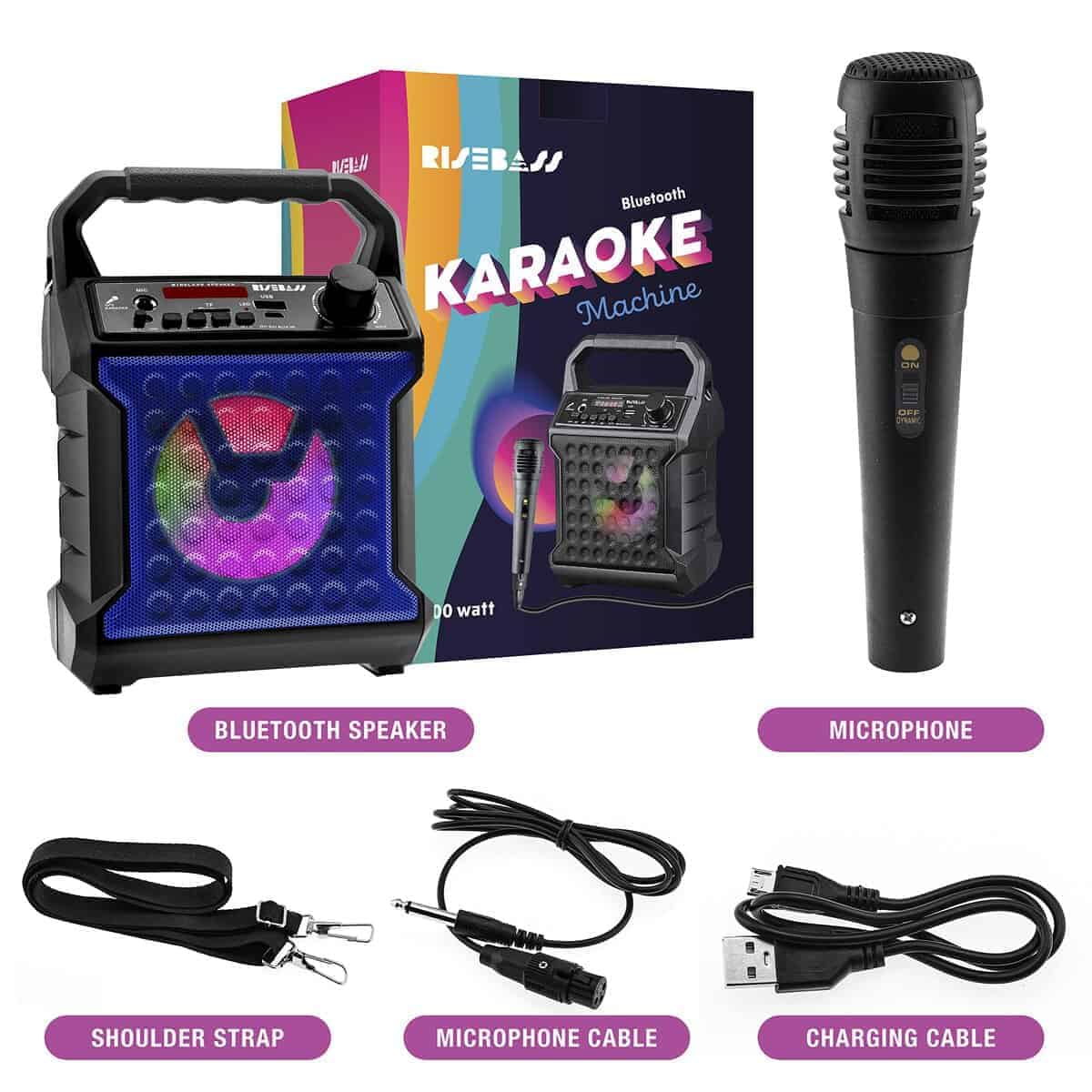 Máquina de Karaoke Portátil Risebass con Micrófono y Luces - Imagen 3