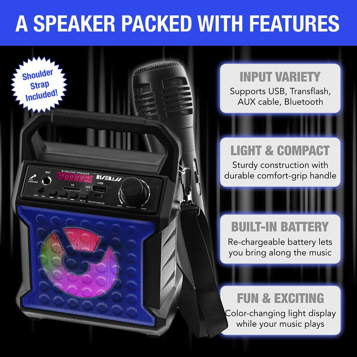Máquina de Karaoke Portátil Risebass con Micrófono y Luces - Imagen 4