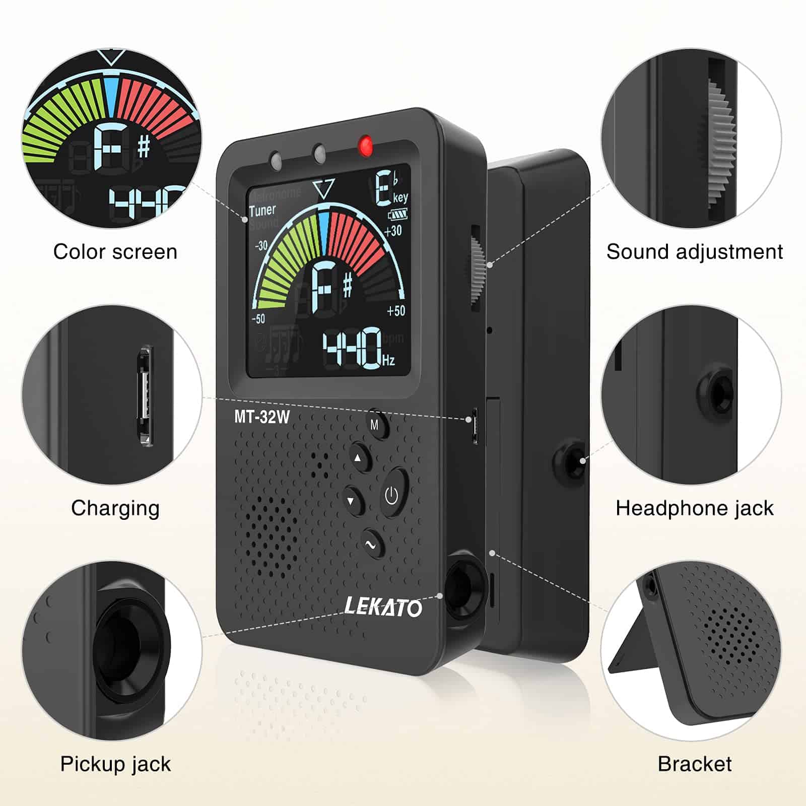 Metronomo Afinador, Recargable 3 en 1 Metronomo -Negro - Imagen 6