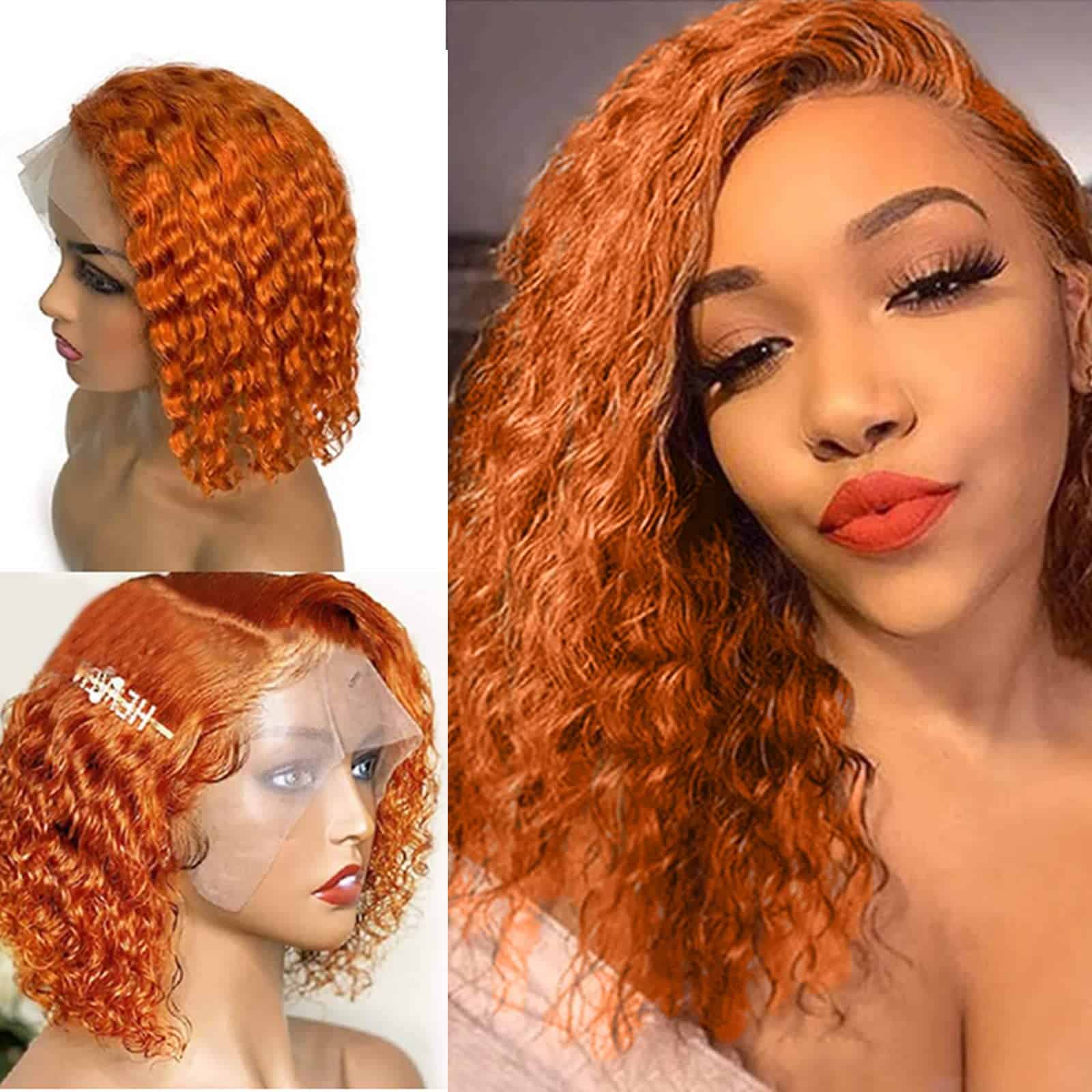 Pelucas Rizadas de Cabello Virgen Naranja de 14 Pulgadas