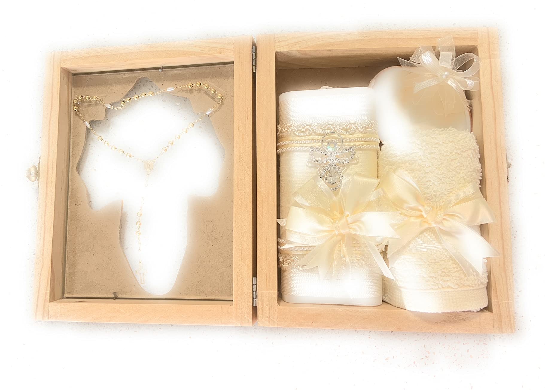 Kit de Bautizo Católico en una Caja de Madera con Toalla, - Imagen 4