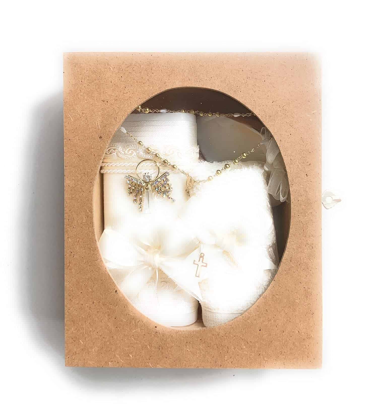 Kit de Bautizo Católico en una Caja de Madera con Toalla, - Imagen 3