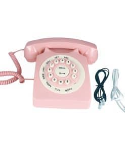Teléfono fijo retro Benotek rosa, diseño clásico de rueda