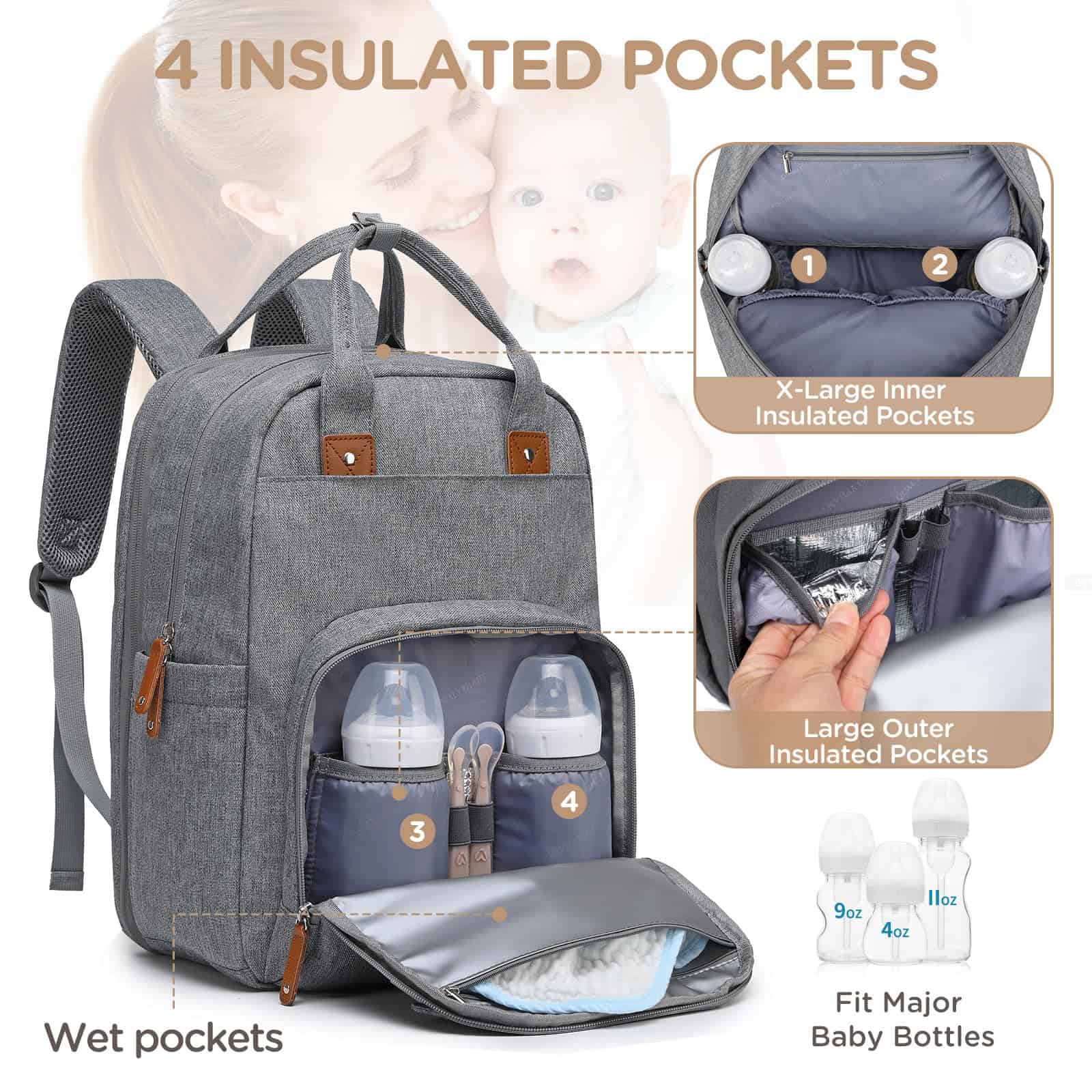 Mochila Pañalera Extra Grande Qualyphant para 2 Niños - - Imagen 4