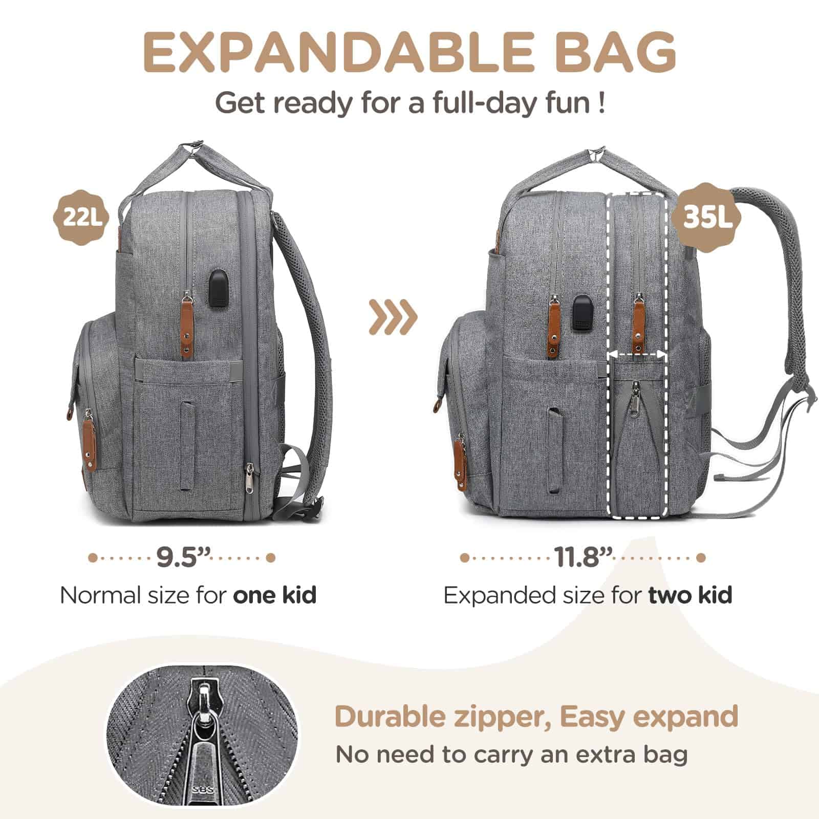 Mochila Pañalera Extra Grande Qualyphant para 2 Niños - - Imagen 3