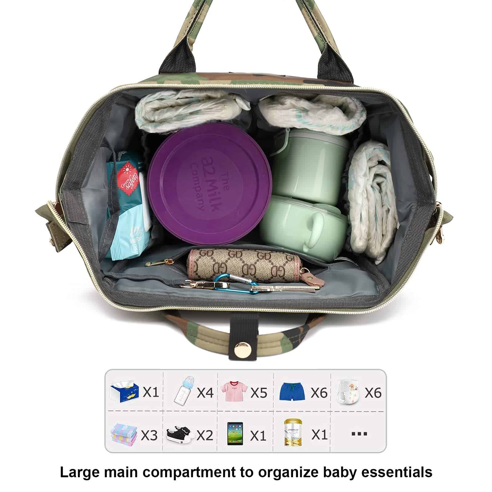 Mochila de pañales Yusudan Camo para niñas, mamá - Imagen 5