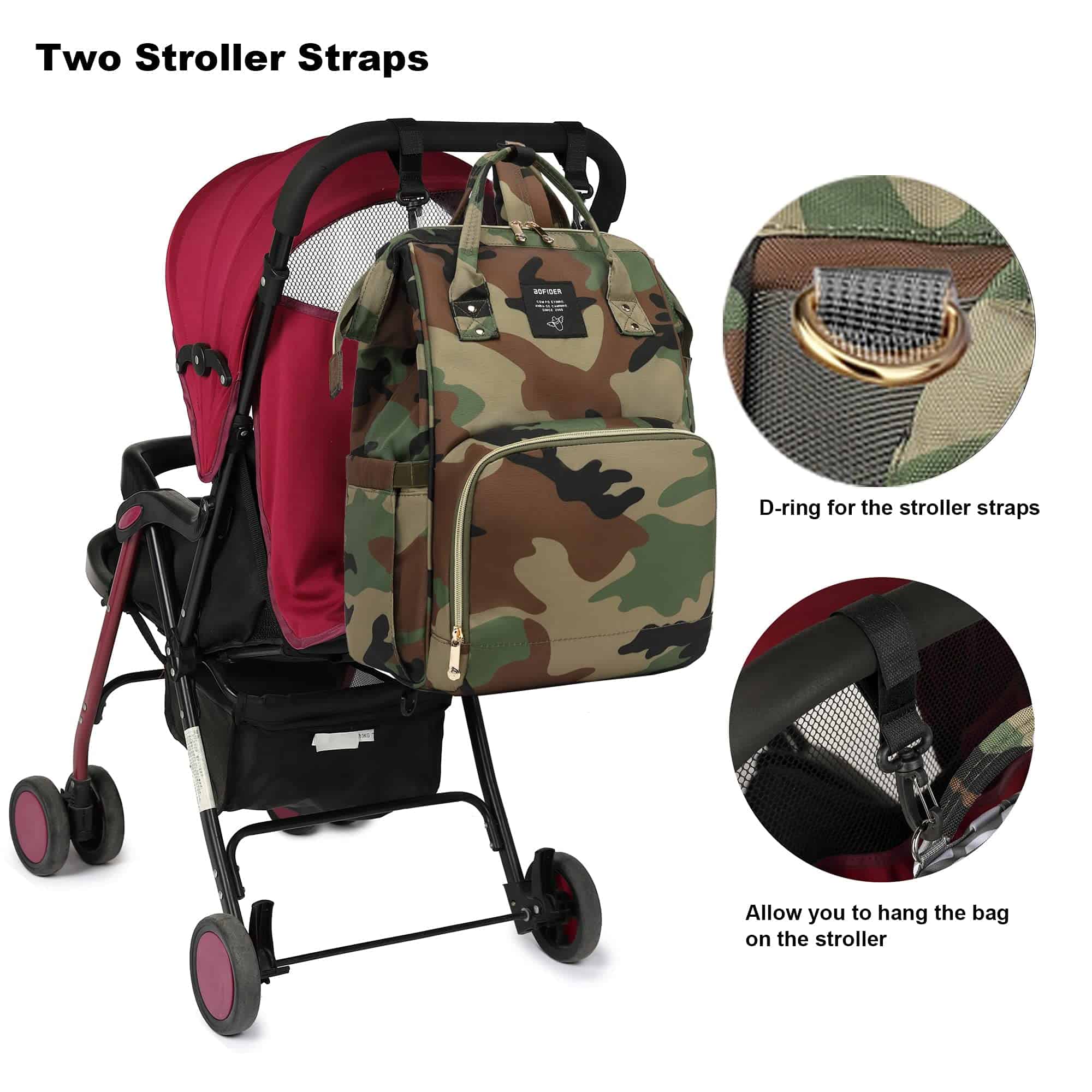 Mochila de pañales Yusudan Camo para niñas, mamá - Imagen 6