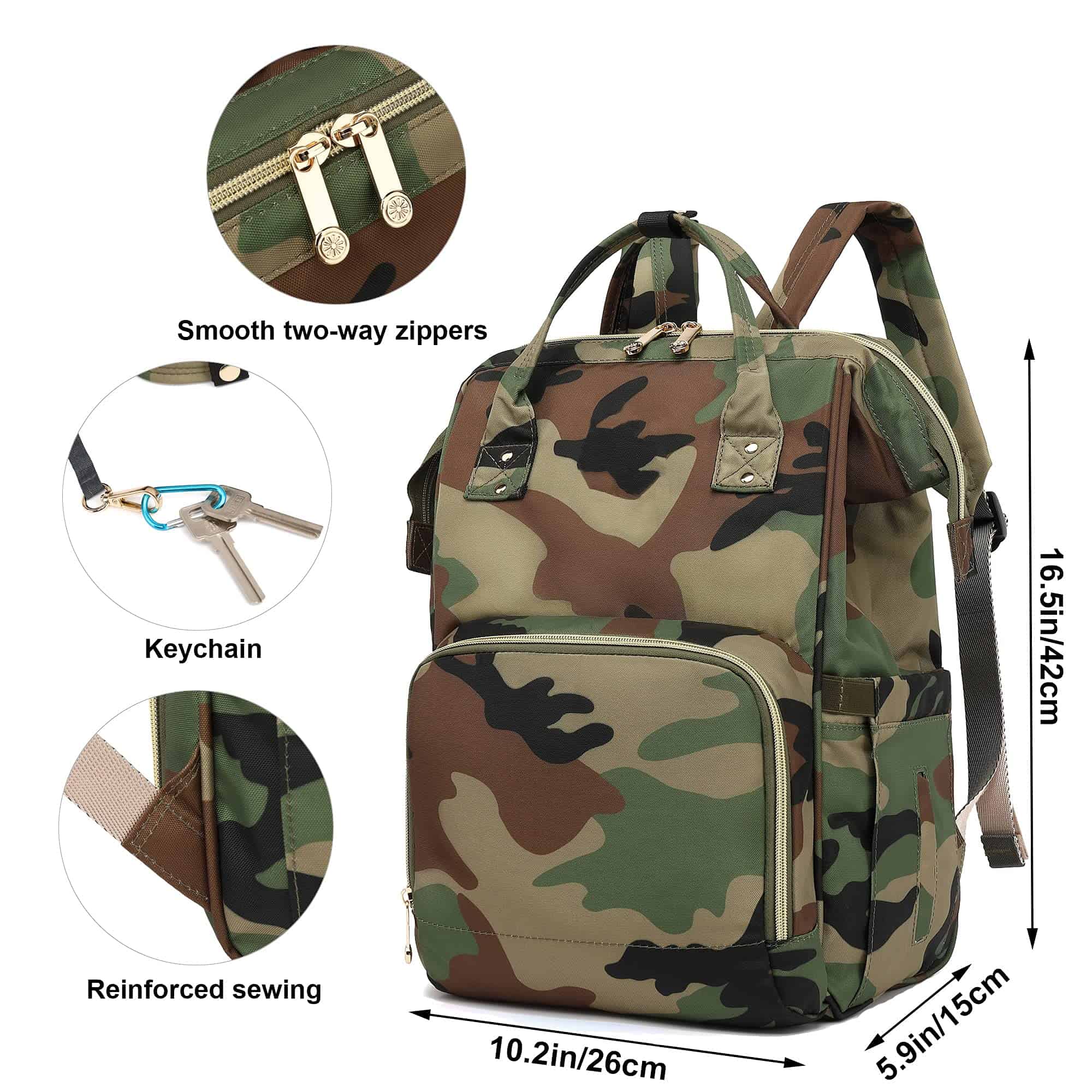 Mochila de pañales Yusudan Camo para niñas, mamá - Imagen 7