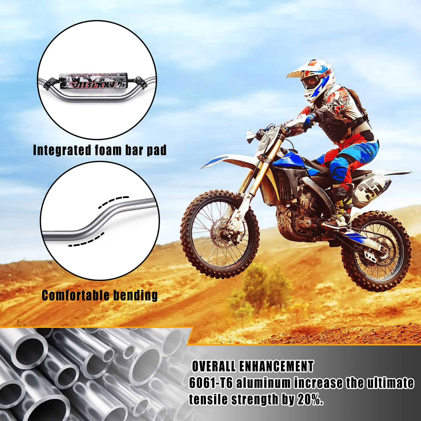 Manillares de Motocicleta de 7/8" de Aluminio con Puños de - Imagen 7