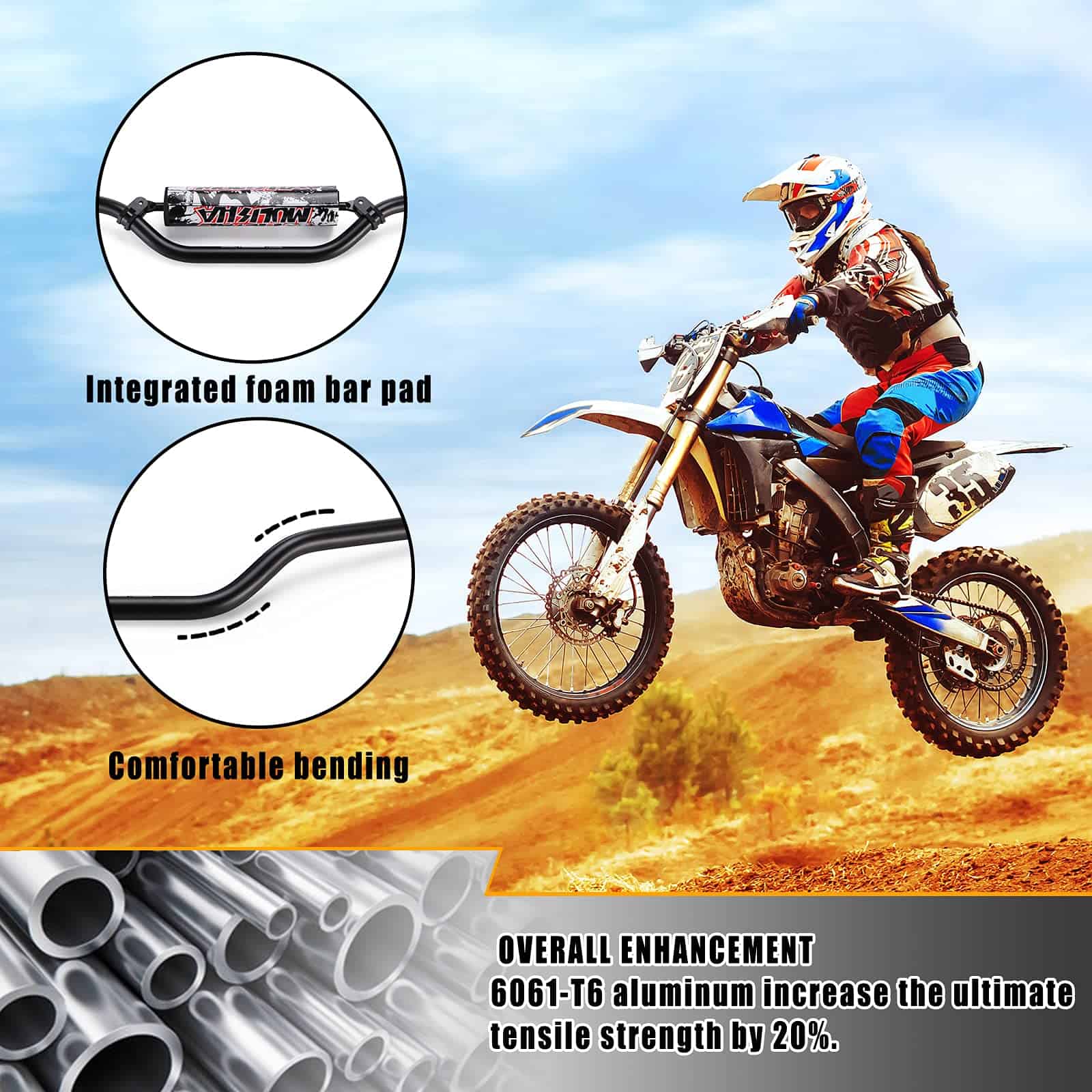 Manillar de Motocicleta de 7/8" de Aluminio con Agarres de - Imagen 8