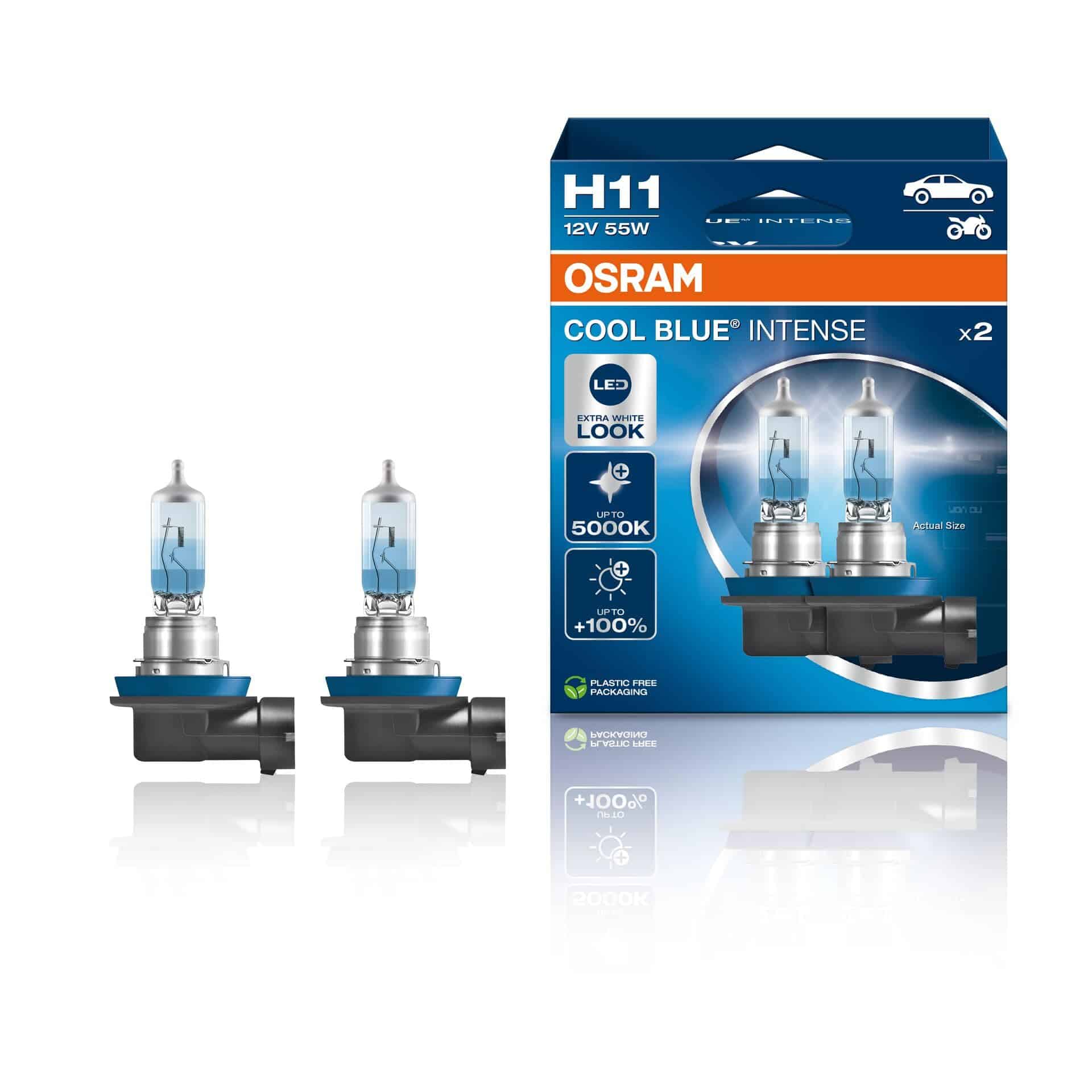 Osram COOL BLUE INTENSE H11, 100% más brillo, hasta 5,000K,