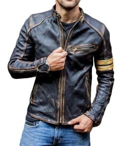 Chaqueta de Cuero para Motocicleta Vintage Retro Biker Cafe
