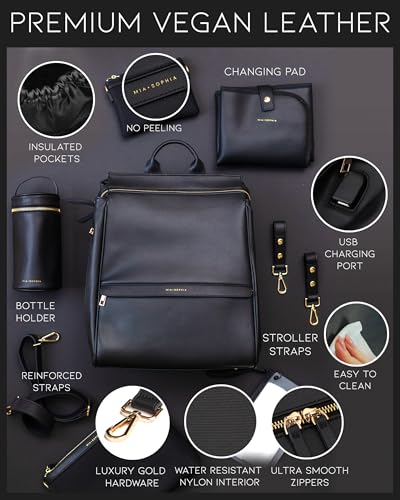 Mochila de piel para pañales MIA + SOPHIA -Negro Sophia - Imagen 3