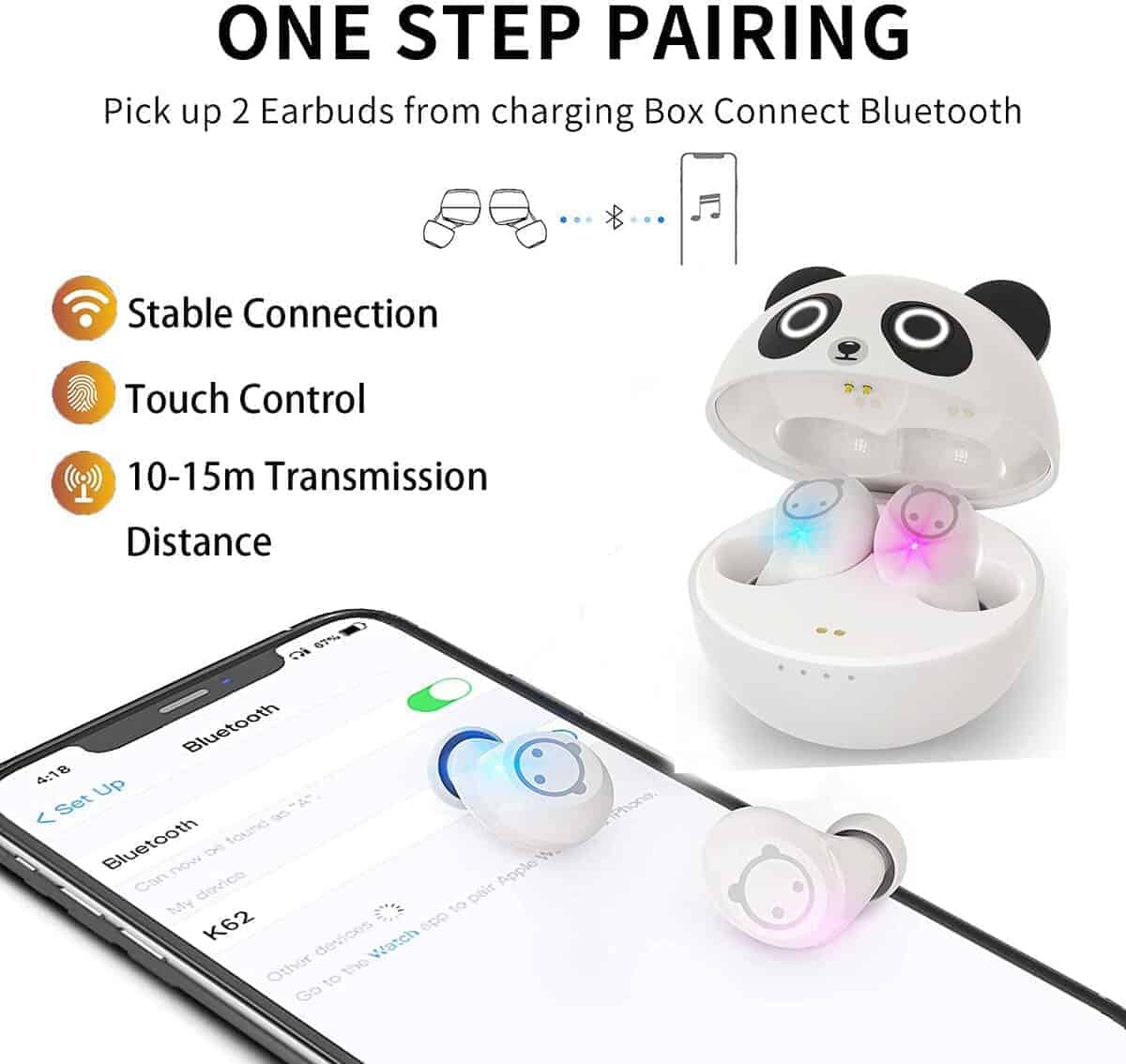 AMAFACE Kids Wireless Earbuds Cute Panda Bluetooth Earbuds - Imagen 6