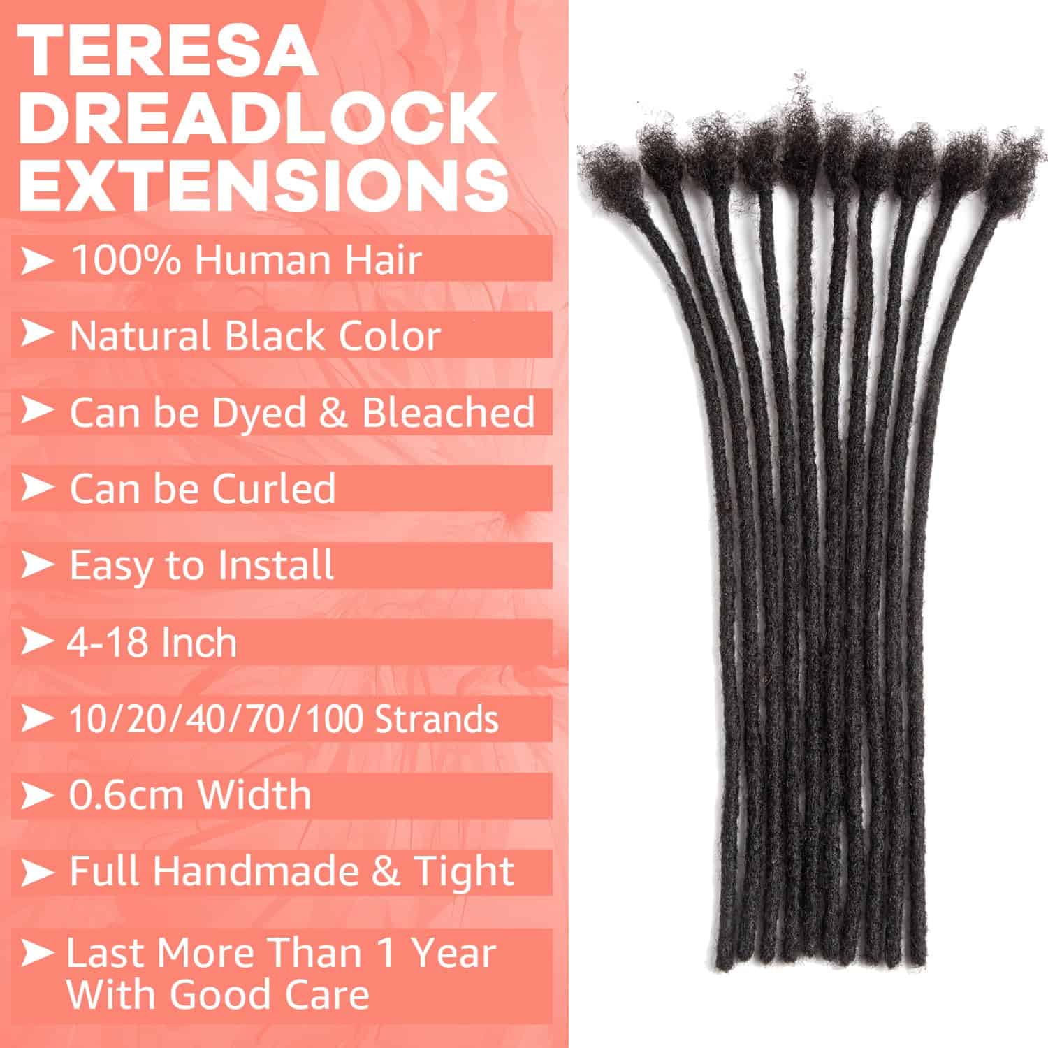 Extensiones de Dreadlocks de Cabello Humano 100% de Teresa - Imagen 3