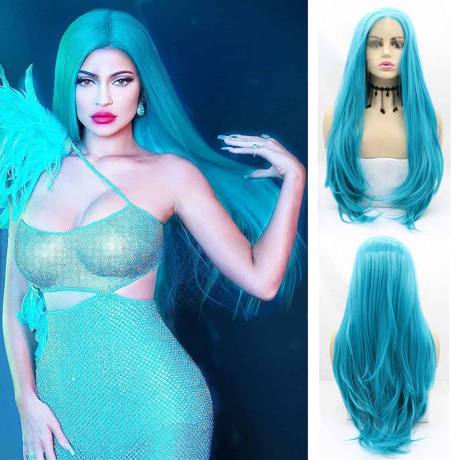Pelucas de Encaje Frontal Azul para Mujeres Largas Rectas