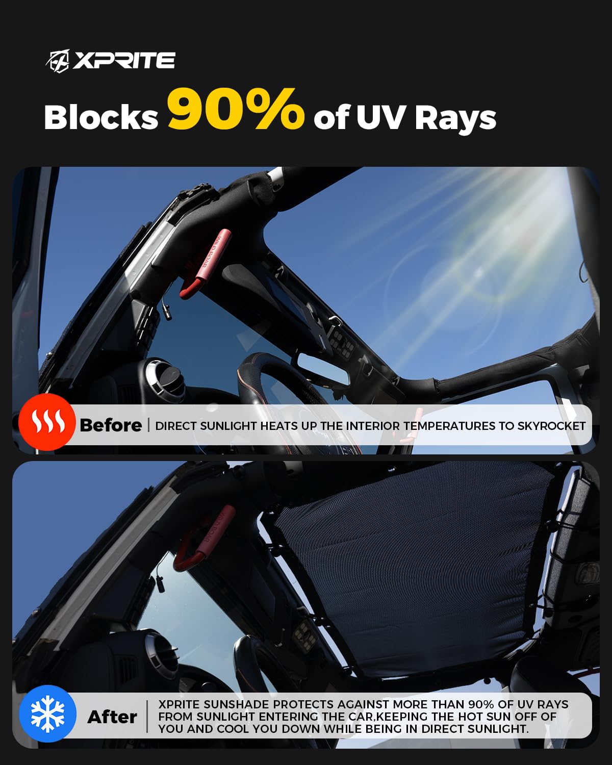 Xprite Sunshade Compatible with Jeep Wrangler JK JKU - Imagen 3
