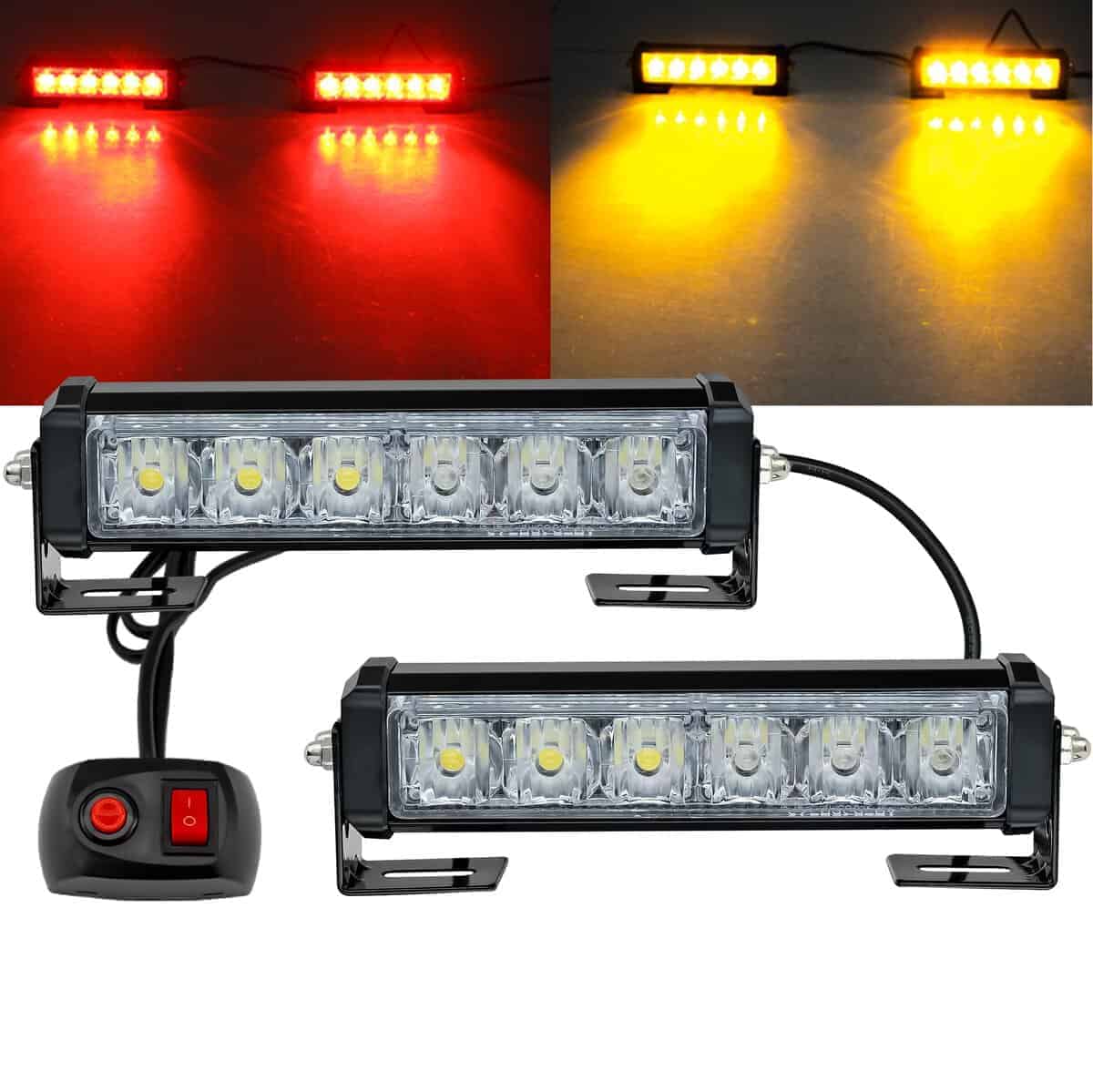 Barra de luces estroboscópicas de emergencia LED 2Pcs Rojo