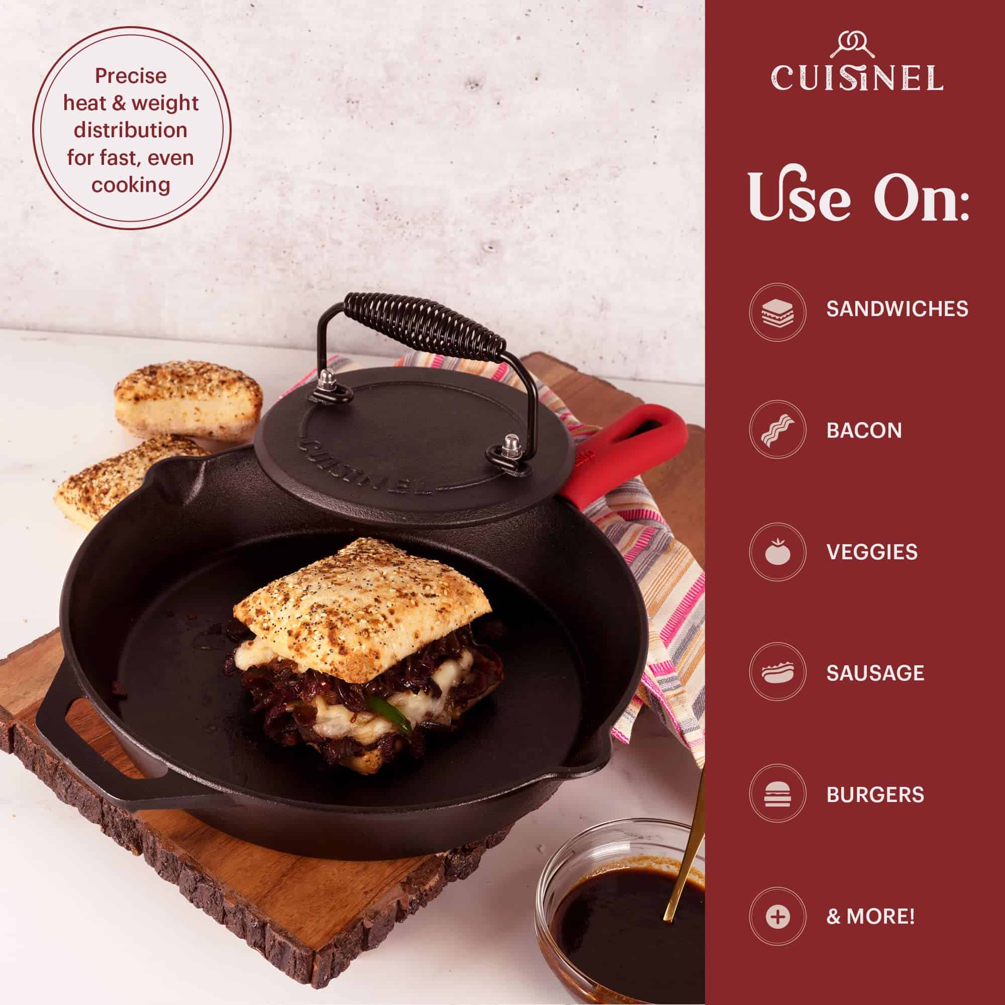 Set de Sartén de Hierro Fundido + Prensa de Parrilla + - Imagen 3