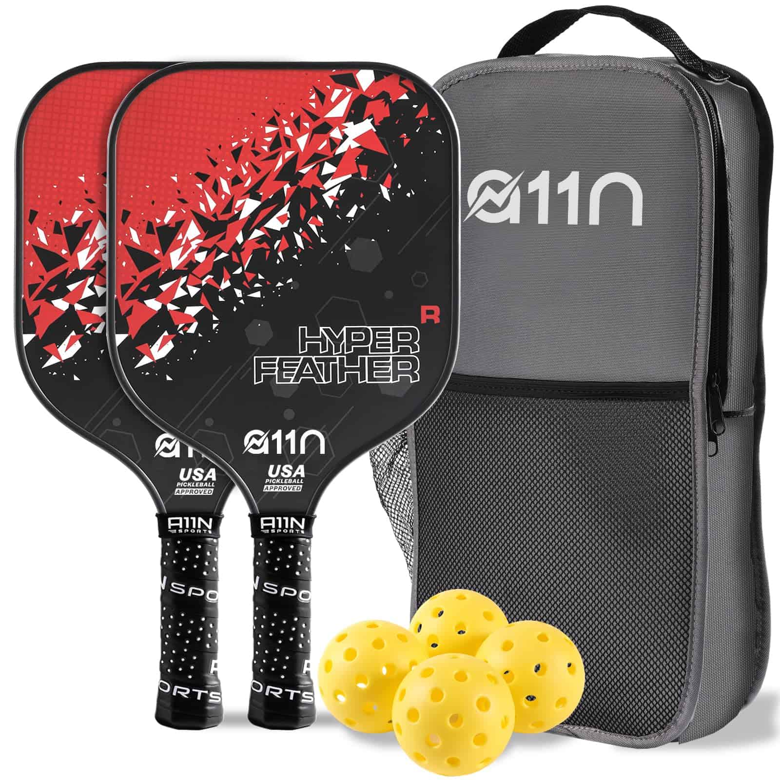 Set de 2 paletas de pickleball A11N -Negro/Rojo