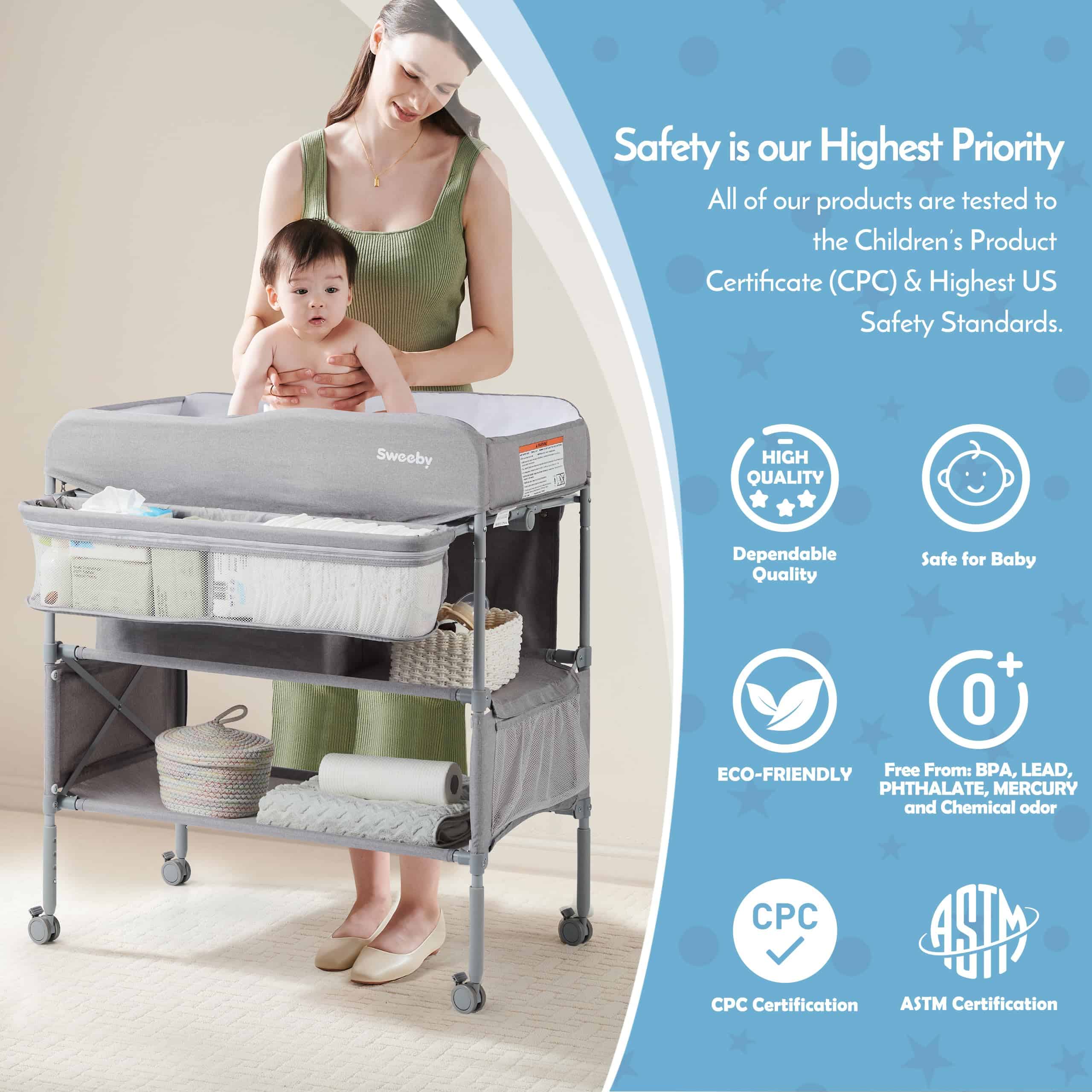 Mesa Cambiadora Portátil para Bebés Sweeby, -Gris - Imagen 7