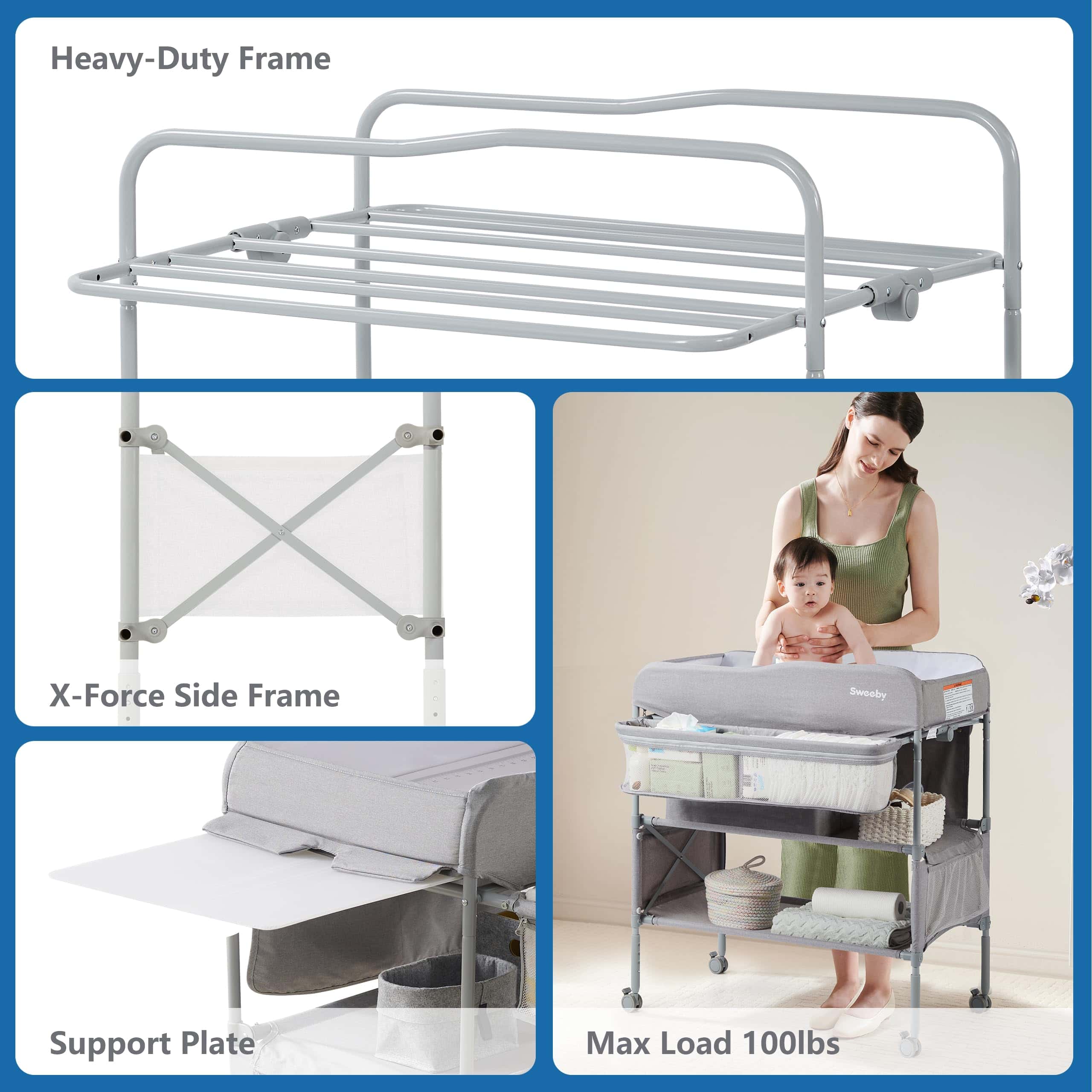 Mesa Cambiadora Portátil para Bebés Sweeby, -Gris - Imagen 5