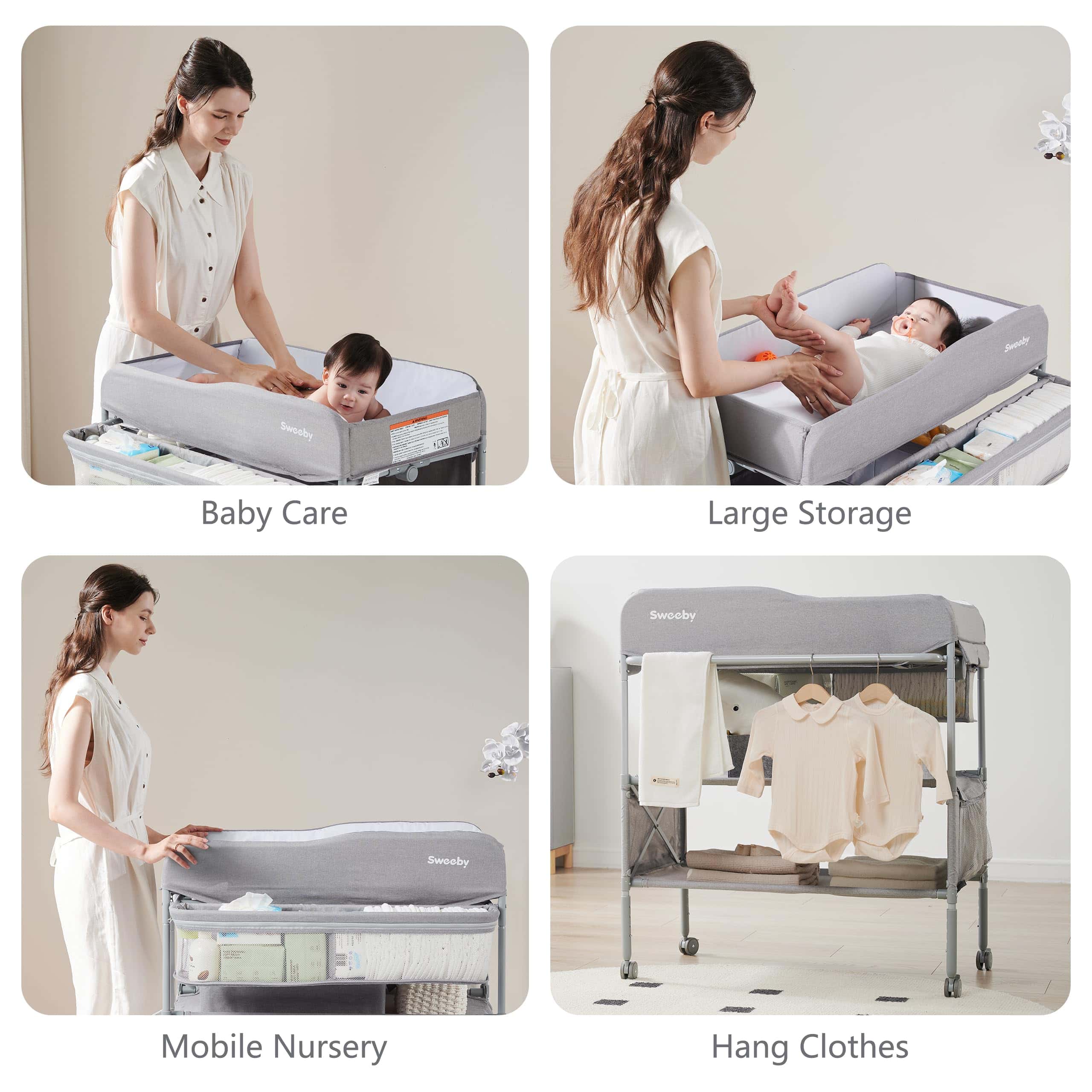 Mesa Cambiadora Portátil para Bebés Sweeby, -Gris - Imagen 3
