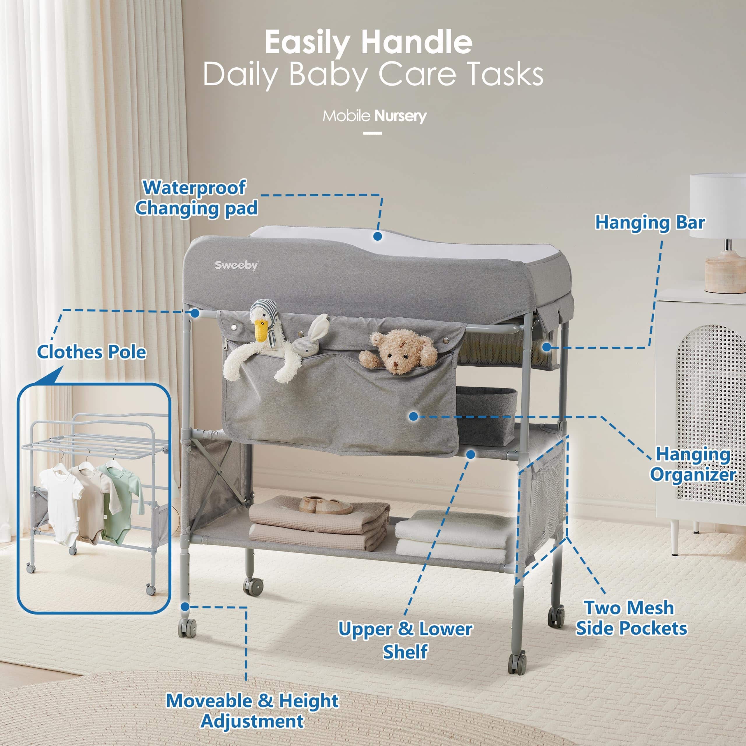 Mesa Cambiadora Portátil para Bebés Sweeby, -Gris - Imagen 4