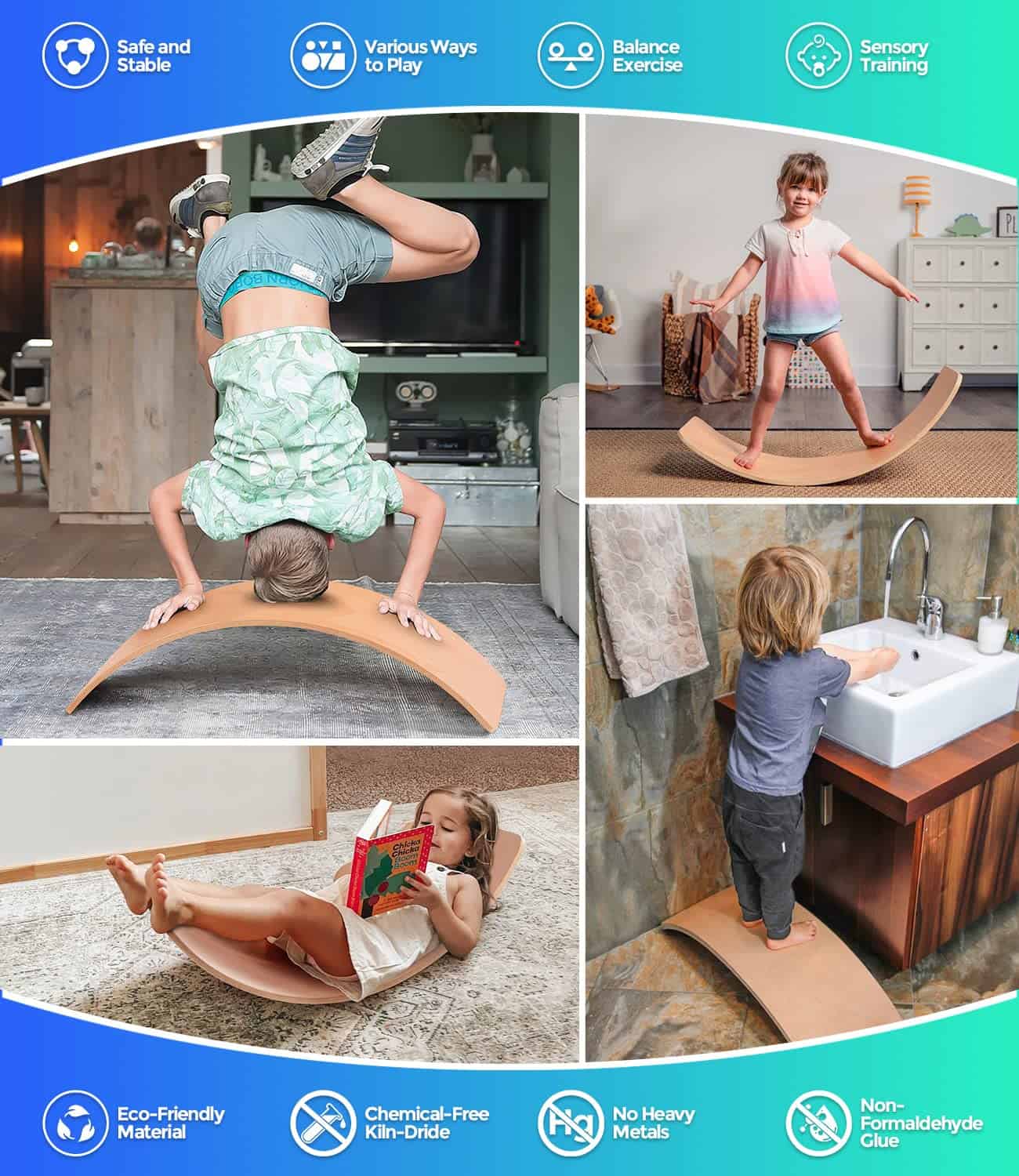 Tablero de Equilibrio para Niños, Tablero de Nogal para - Imagen 6