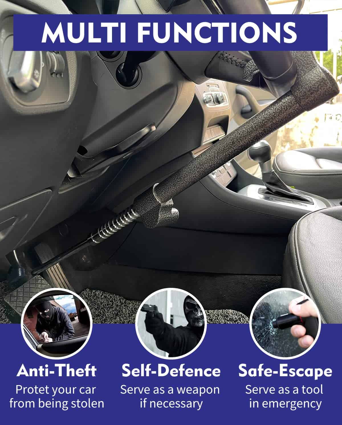 Bloqueo de Volante Dispositivo Antirrobo para Auto, Bloqueo - Imagen 4