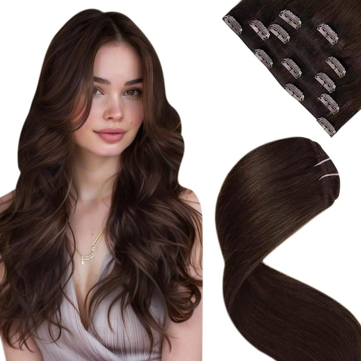 Extensiones de cabello humano en clip LaaVoo Marrón más