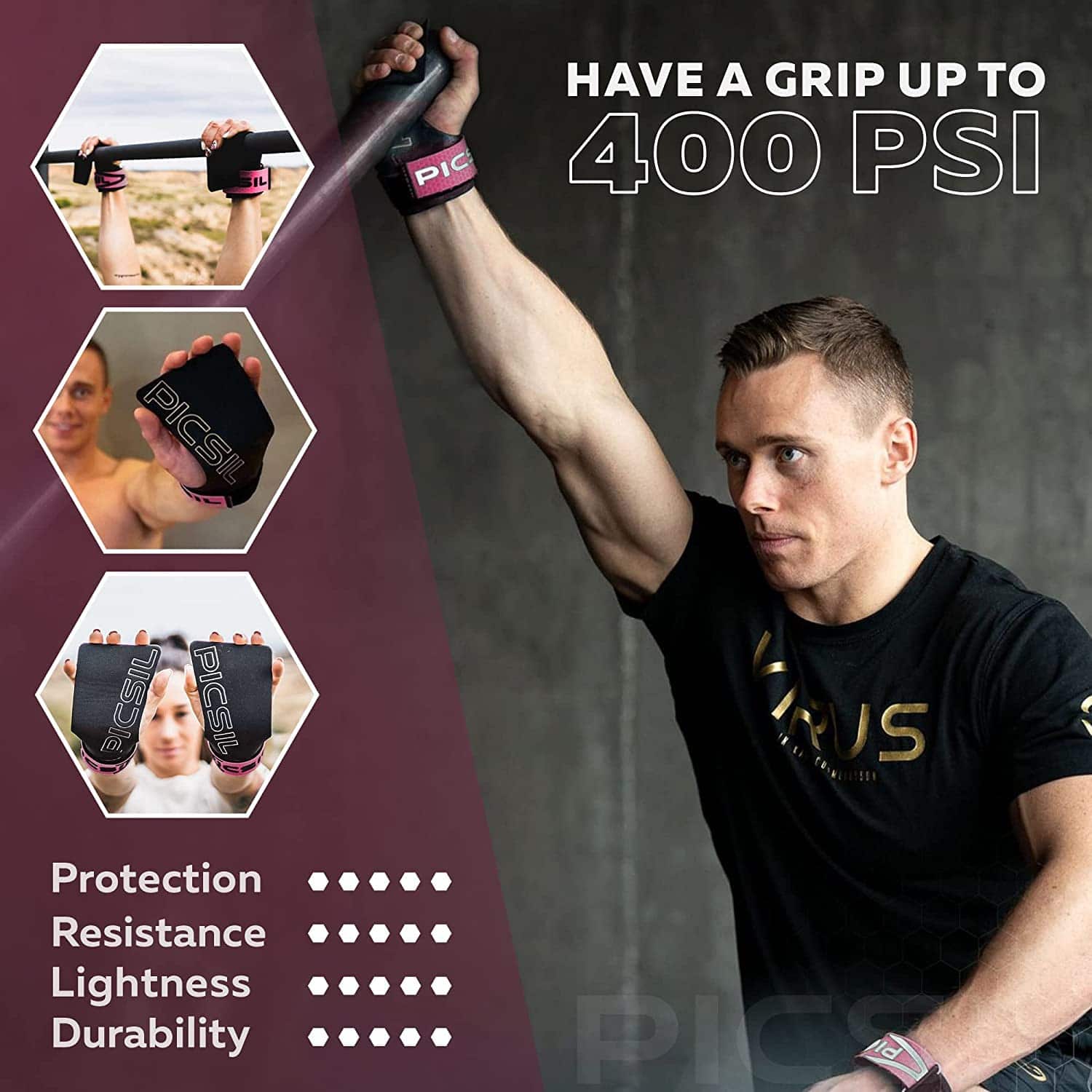 PICSIL Golden Eagle Hand Grips, Guantes de -Púrpura - Imagen 6