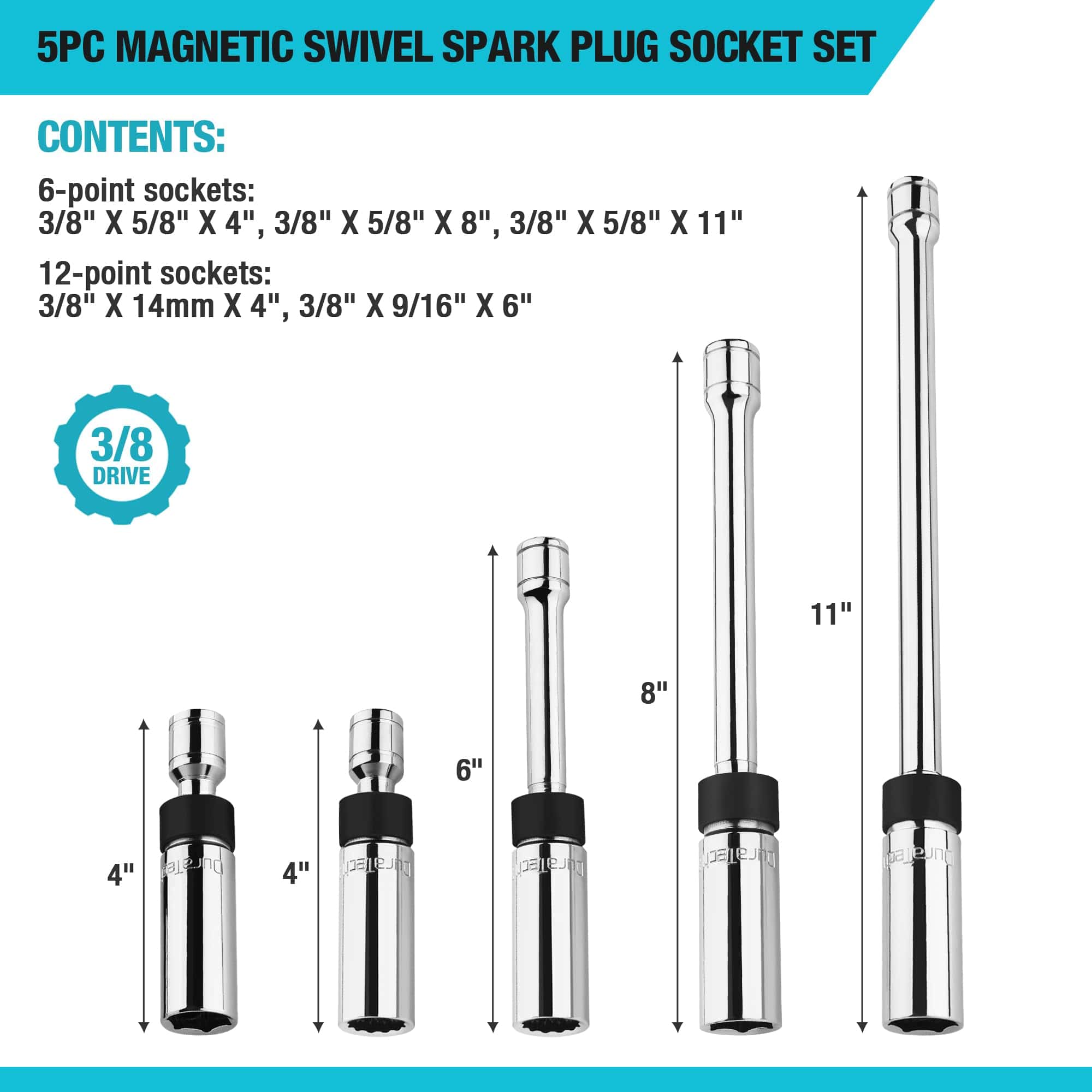 Juego de 5 llaves de vaso magnéticas giratorias DURATECH, - Imagen 4