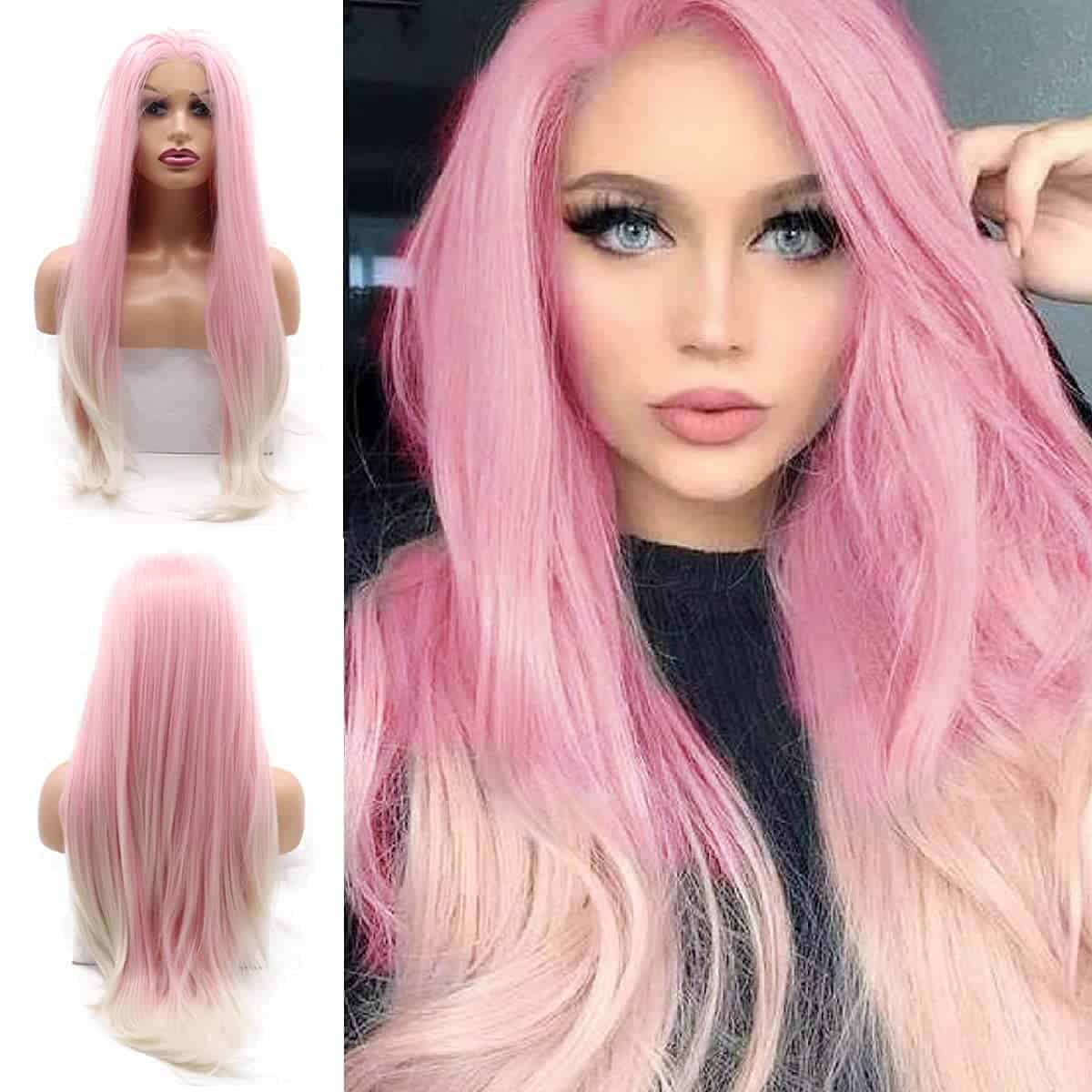 Pelucas de Encaje Frontal Rosa Rubia para Mujeres Largas