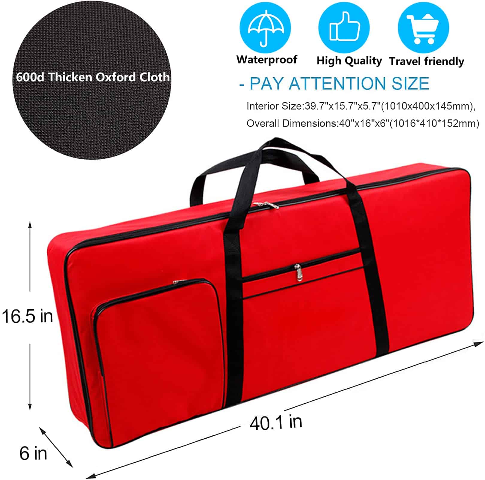 Funda para teclado de 61 teclas Vilihkc, -Rojo - Imagen 3