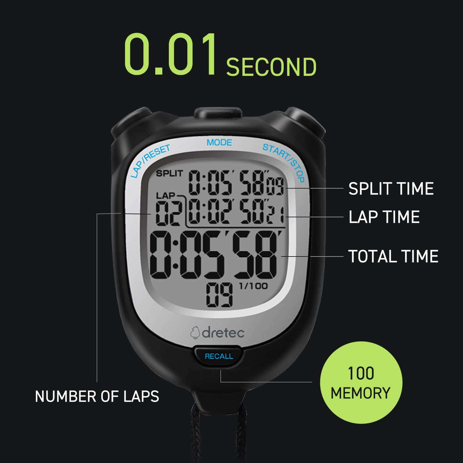 Cronómetro digital Dretec resistente al agua con alarma y - Imagen 5