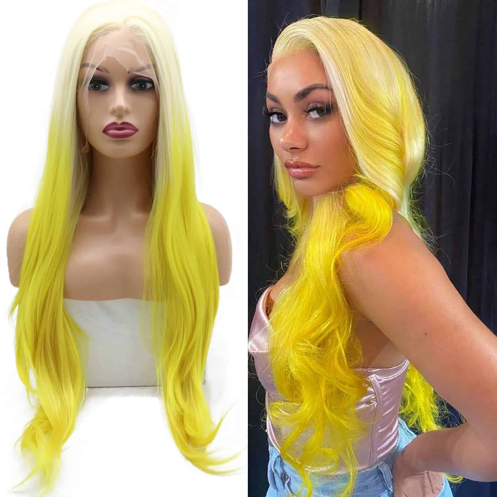 Peluca de Encaje Sintético Amarillo Rubia 613 Amarillo