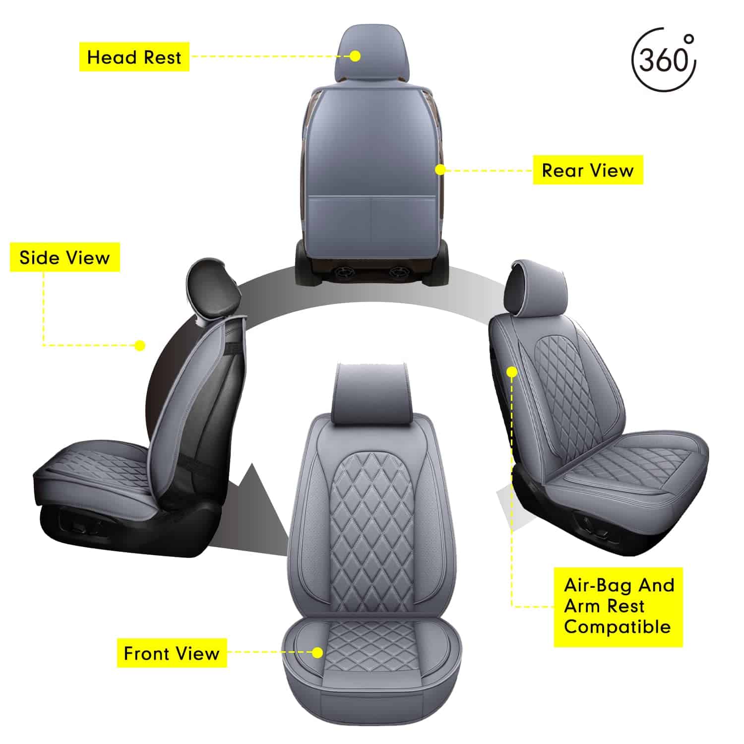 Fundas de Asiento de Cuero Transpirable Gris LINGVIDO, - Imagen 5