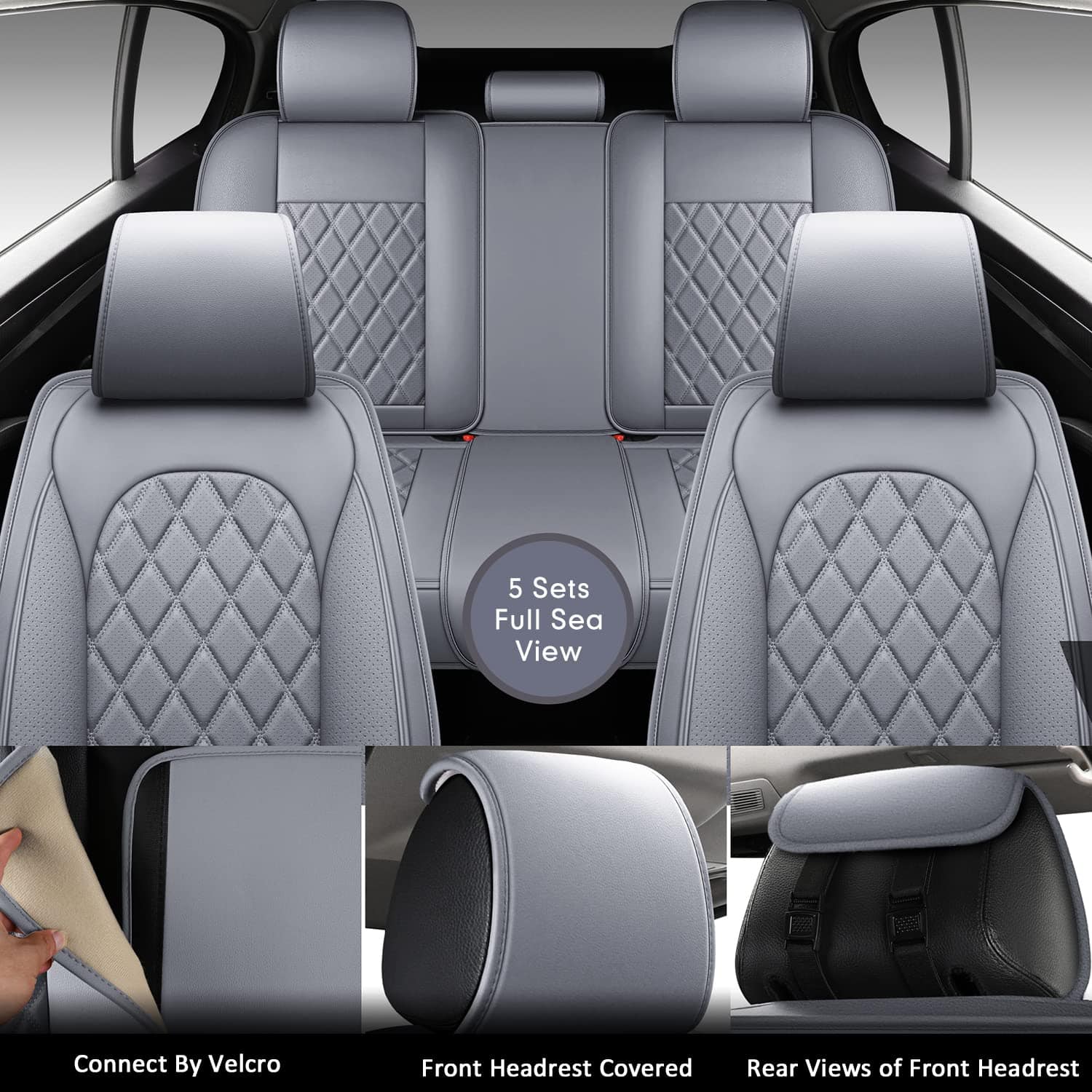 Fundas de Asiento de Cuero Transpirable Gris LINGVIDO, - Imagen 6